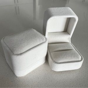 2 White Cream Velvet Ring Boxes